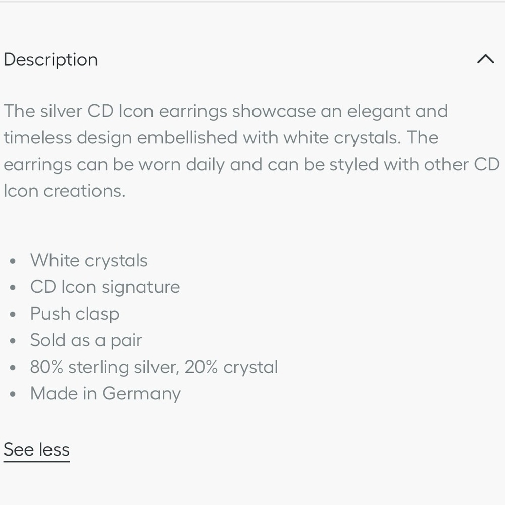 CD Icon Earrings Silver and White Crystals .925 Sterling Silver Stud Earrings - Picture 3 of 9